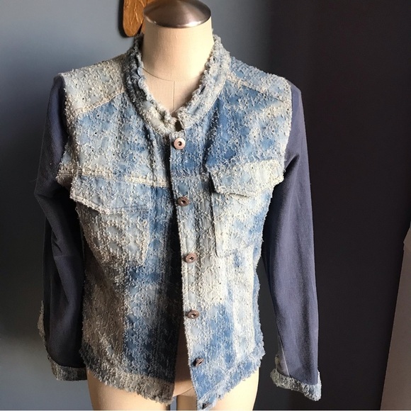 Mür Mür mixed media distressed jean button down jacket - Picture 1 of 12